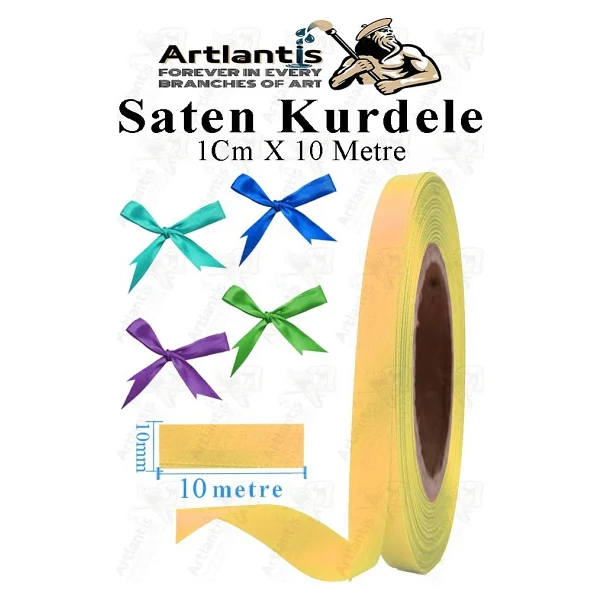 Artlantis Kurdele Saten 1 cm 10 Metre 1 Adet Saten Kurdela Parlak Hediye ve Süsleme Şeridi Süs Paketleme Çiçek Saç El Sanatı - Açık Mavi - Görsel 8