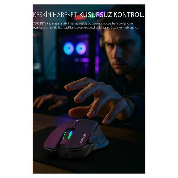 Inca IMG-GT22 Şarjlı Optik Kablolu/Kablosuz Oyuncu Mouse - Görsel 5