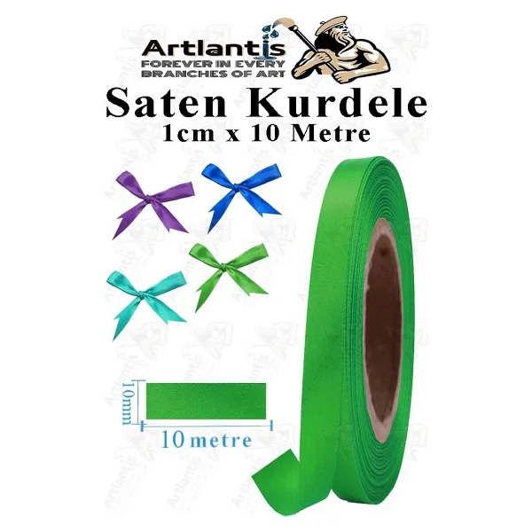 Artlantis Kurdele Saten 1 cm 10 Metre 1 Adet Saten Kurdela Parlak Hediye ve Süsleme Şeridi Süs Paketleme Çiçek Saç El Sanatı - Açık Mavi - Görsel 9