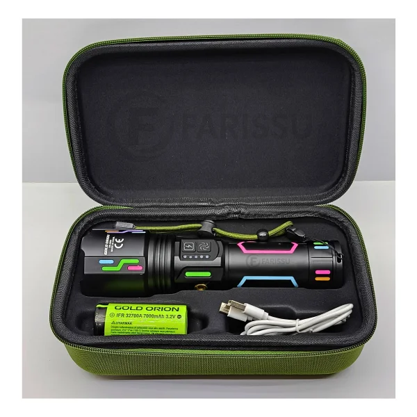 212 Farissu OR-G650 Ultra Güçlü Şarjlı El Feneri 2 Km Menzil, Powerbank Özellikli, Zoomlu ve Özel Çantalı (200 Watt) - 1 adet - Siyah - Görsel 8