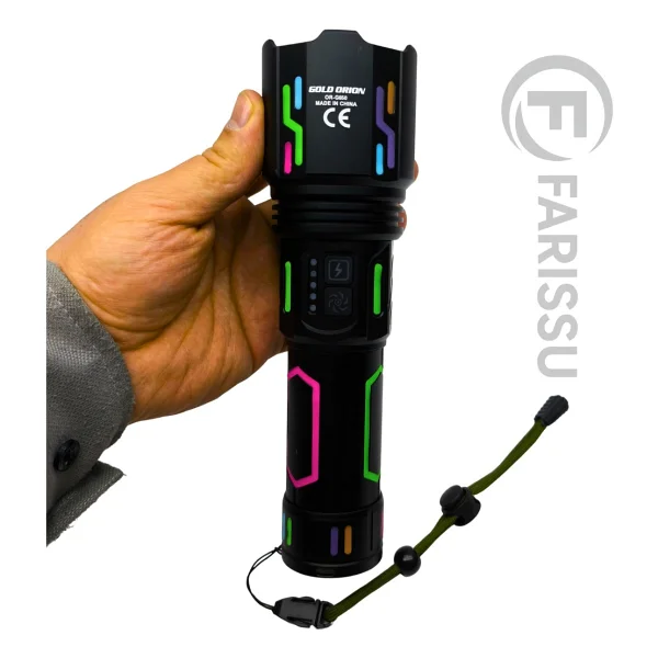 212 Farissu OR-G650 Ultra Güçlü Şarjlı El Feneri 2 Km Menzil, Powerbank Özellikli, Zoomlu ve Özel Çantalı (200 Watt) - 1 adet - Siyah - Görsel 5