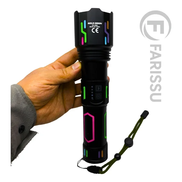 212 Farissu OR-G650 Ultra Güçlü Şarjlı El Feneri 2 Km Menzil, Powerbank Özellikli, Zoomlu ve Özel Çantalı (200 Watt) - 1 adet - Siyah - Görsel 6