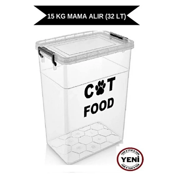 Deembro Hava Almaz Büyük Boy Kedi Mama Saklama Kabı 32 L Plastik Beyaz Renkli - Görsel 3