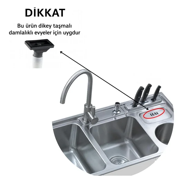 Desiphon Çöpmak S Tipi Evye Sifonu, Çamaşır Makinesi Çıkışlı, 304 Paslanmaz Çelik, Modern Kare, Koku Önleyici, Tıkanmaz Model, 10x10 cm - Görsel 3