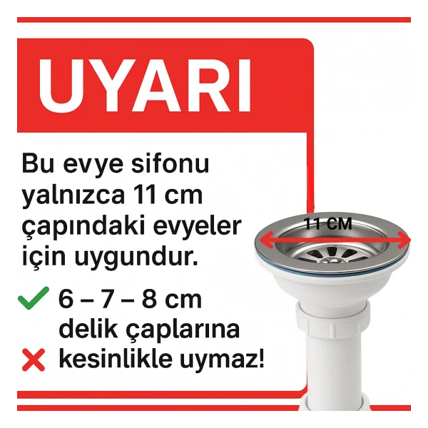 Desiphon Çöpmak S Tipi Evye Sifonu, Çamaşır Makinesi Çıkışlı, 304 Paslanmaz Çelik, Modern Kare, Koku Önleyici, Tıkanmaz Model, 10x10 cm - Görsel 5