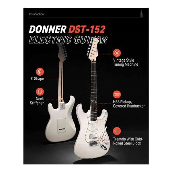 Donner DST-152 Full Size ST Beyaz Elektro Gitar Seti - Görsel 8