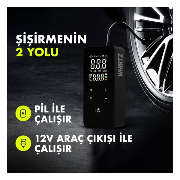 Whirtz Taşınabilir Şarjlı Araç Kompresörü - Görsel 6