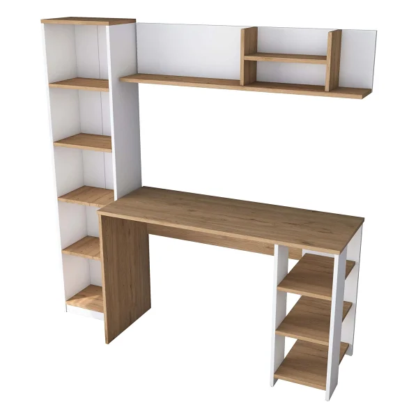Rani Ha125 Kitaplıklı Raflı Çalışma Ofis Bilgisayar Masası Sepet Ceviz - Beyaz - 45 x 1 20 cm - Beyaz - Ceviz - Görsel 4