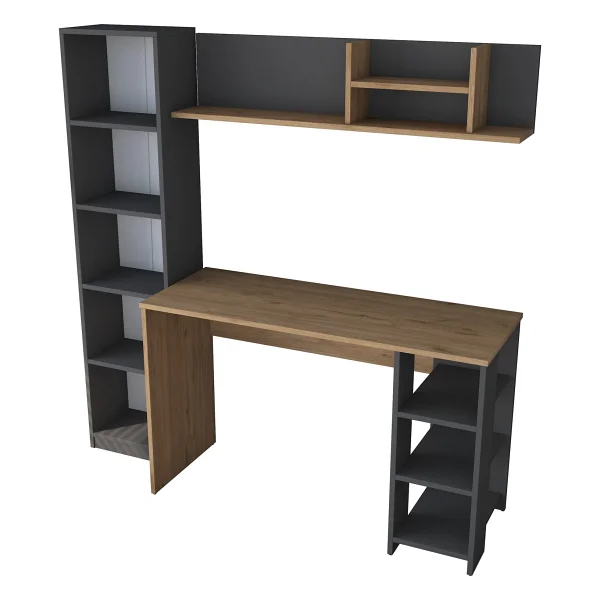 Rani HA125 Kitaplıklı Raflı Çalışma Ofis Bilgisayar Masası Antrasit - Sepet Ceviz - 120 x 45 cm - Antrasit - Ceviz - Görsel 5
