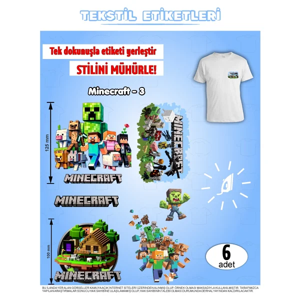 Agg Reklam Ütü ile Yapışan Kıyafet Etiketi Minecraft Serisi -3 6lı Set - Görsel 5
