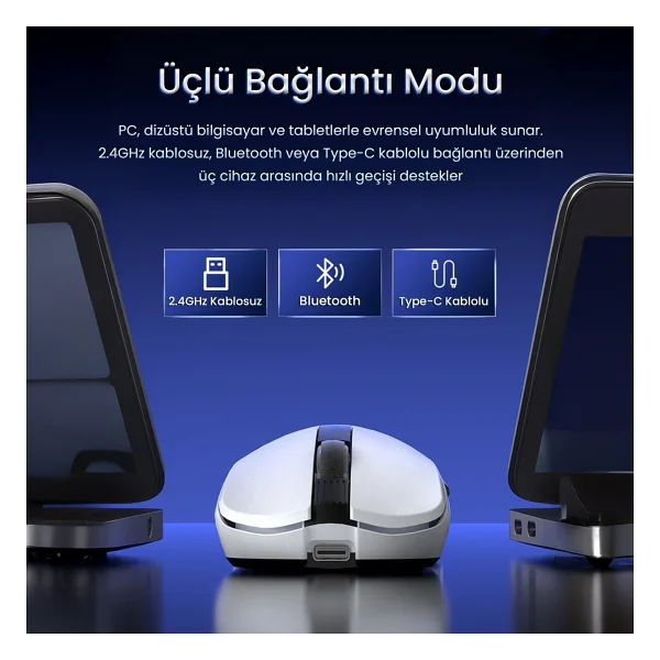 Aula SC590 Pro Beyaz Şarjlı Ergonomik Optik Kablolu/Kablosuz Oyuncu Mouse - Görsel 5