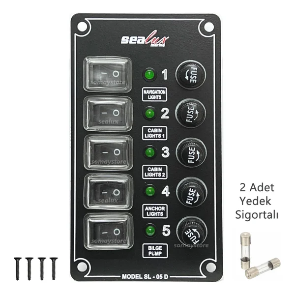 5 Anahtarlı Izoleli Dikey Swıtch Panel / Tekne Ve Karavan Sigorta Paneli / Elektrik Kumanda Paneli - Görsel 4