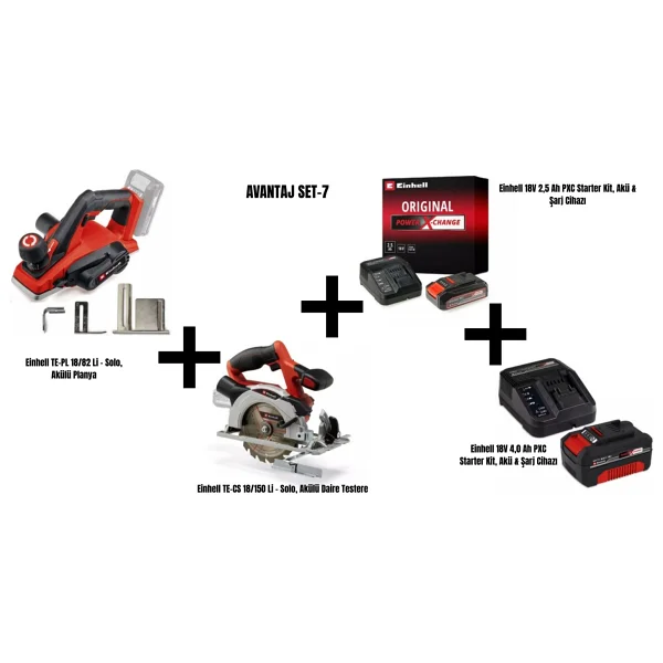 Einhell Set-7( Te-Pl 18/82 Li Akülü Planya+Te-Cs 18/150 Li Akülü Daire Testere+18V 2,5 Ah Pxc Starter Kit, Akü & Şarj Cihazı+18V 4,0 Ah Pxc Starter Kit, Akü & Şarj Cihazı) - Görsel 6