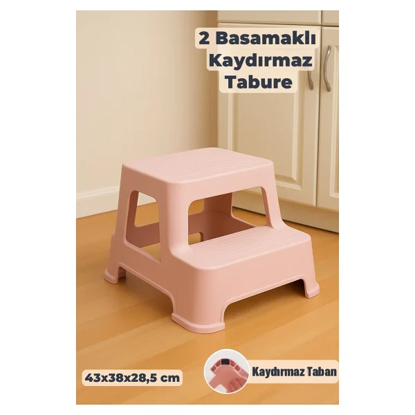 Funny Life 2 Basamaklı Luks Merdiven Tabure - Kaydırmaz Tabanlı Çok Amaçlı Basamaklı Tabure - Gri - Görsel 8