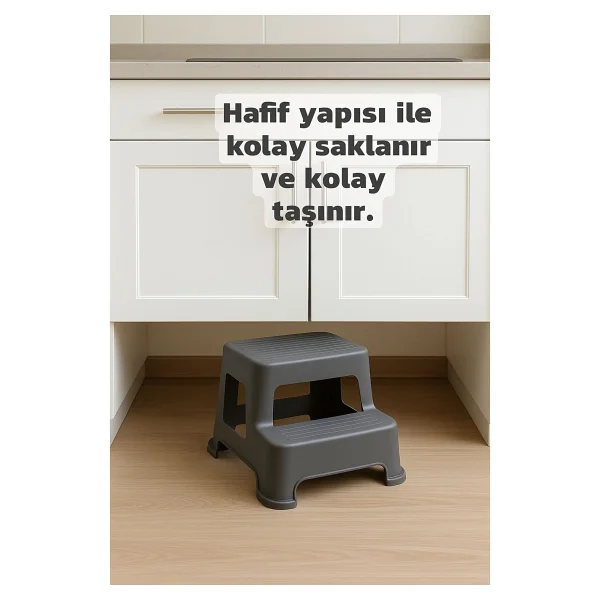Funny Life 2 Basamaklı Luks Merdiven Tabure - Kaydırmaz Tabanlı Çok Amaçlı Basamaklı Tabure - Gri - Görsel 2