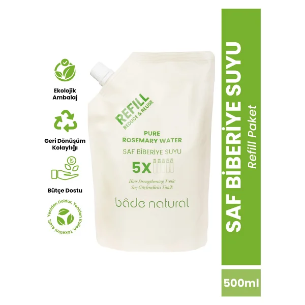 Bade Natural Biberiye Suyu Güçlendirıci Saç Toniği Refill Paket 500 ml - Görsel 8