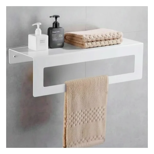 TASAGRAM Beyaz Havlu Tutacağı Raf Metal Havlu Askısı Mutfak Banyo Raflı Havluluk Metal Raflı Havluluk - Görsel 2