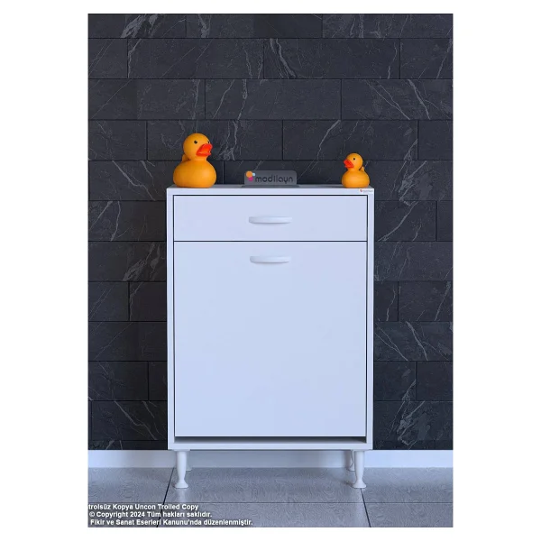 Eliusta Asil 60 Cm Kirli Çamaşır Sepetli Banyo Dolabı 1 Çekmeceli Mutfak Çok Amaçlı Dolap 60X88x32,5 Cm - Görsel 3
