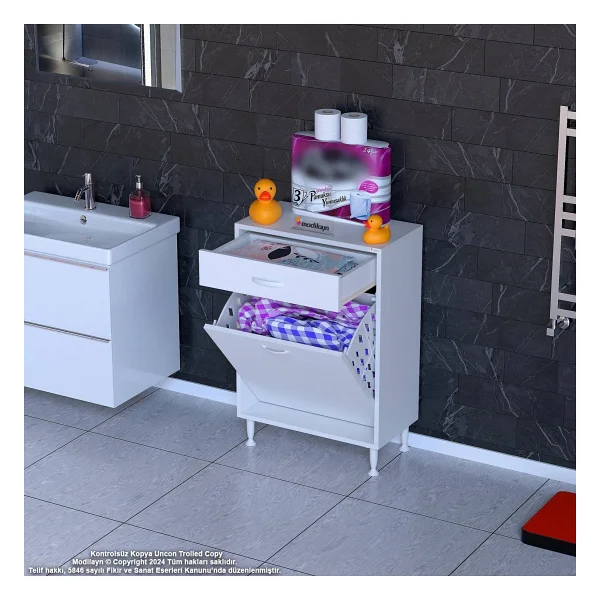 Eliusta Asil 60 Cm Kirli Çamaşır Sepetli Banyo Dolabı 1 Çekmeceli Mutfak Çok Amaçlı Dolap 60X88x32,5 Cm - Görsel 4