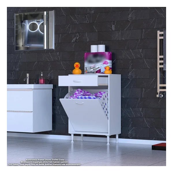 Eliusta Asil 60 Cm Kirli Çamaşır Sepetli Banyo Dolabı 1 Çekmeceli Mutfak Çok Amaçlı Dolap 60X88x32,5 Cm - Görsel 5