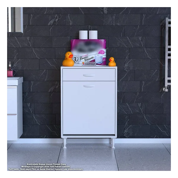 Eliusta Asil 60 Cm Kirli Çamaşır Sepetli Banyo Dolabı 1 Çekmeceli Mutfak Çok Amaçlı Dolap 60X88x32,5 Cm - Görsel 6