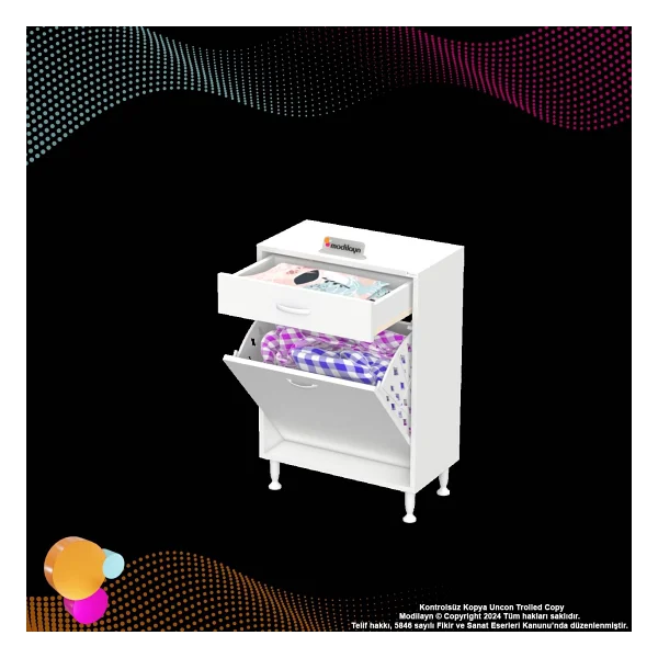 Eliusta Asil 60 Cm Kirli Çamaşır Sepetli Banyo Dolabı 1 Çekmeceli Mutfak Çok Amaçlı Dolap 60X88x32,5 Cm - Görsel 7