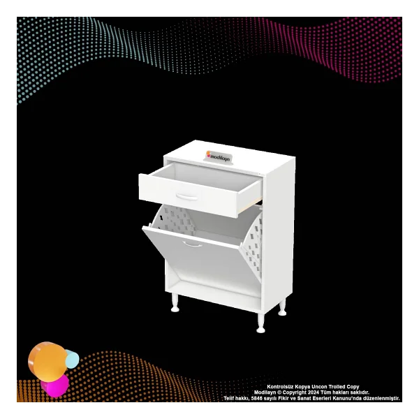 Eliusta Asil 60 Cm Kirli Çamaşır Sepetli Banyo Dolabı 1 Çekmeceli Mutfak Çok Amaçlı Dolap 60X88x32,5 Cm - Görsel 9