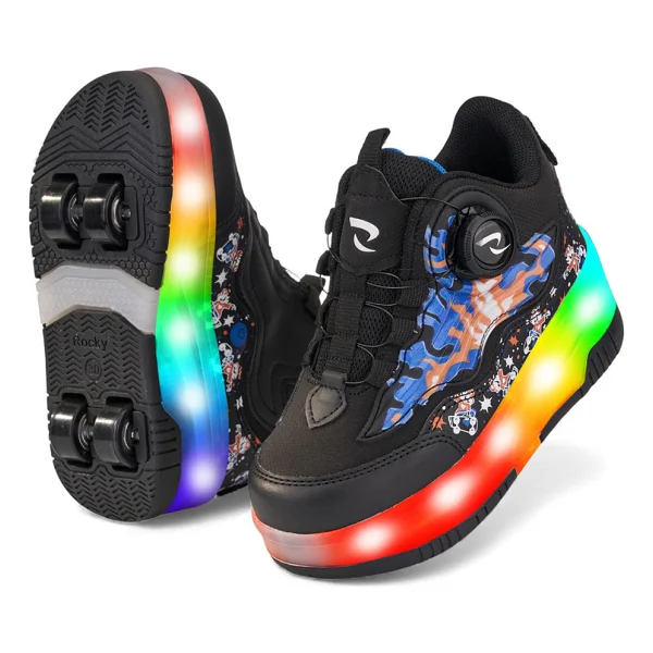 Rocky Sport Flames Çocuk Patenli, Işıklı Rahat Siyah-Saks ve Günlük Ayakkabı&sneaker Yeni Model Tarz Patenli Kaykay Ayakkabı - 34 - Görsel 2
