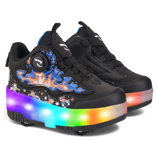 Rocky Sport Flames Çocuk Patenli, Işıklı Rahat Siyah-Saks ve Günlük Ayakkabı&sneaker Yeni Model Tarz Patenli Kaykay Ayakkabı - 34 - Görsel 3