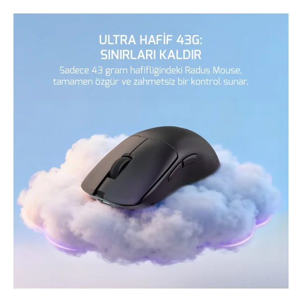 Gamepower Radus Siyah Şarjlı Makrolu Ergonomik Optik Kablolu/Kablosuz Oyuncu Mouse - Görsel 3