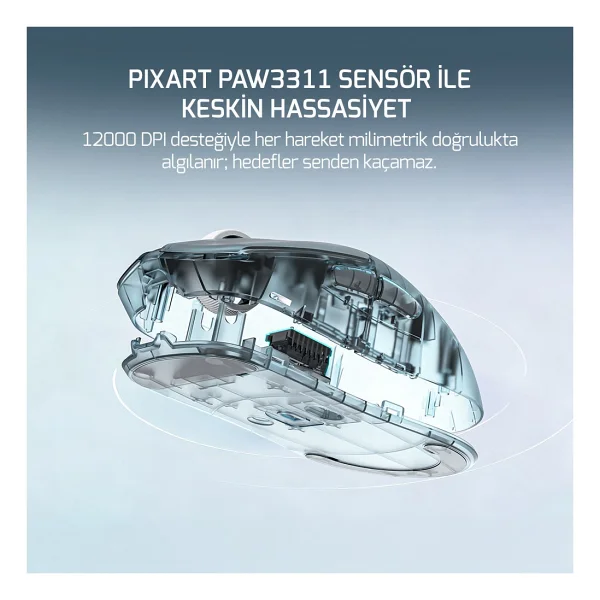 Gamepower Radus Siyah Şarjlı Makrolu Ergonomik Optik Kablolu/Kablosuz Oyuncu Mouse - Görsel 4