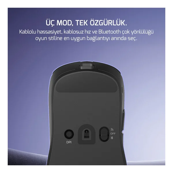 Gamepower Radus Siyah Şarjlı Makrolu Ergonomik Optik Kablolu/Kablosuz Oyuncu Mouse - Görsel 5