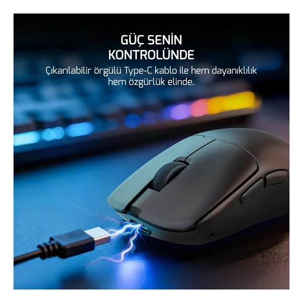 Gamepower Radus Siyah Şarjlı Makrolu Ergonomik Optik Kablolu/Kablosuz Oyuncu Mouse - Görsel 6