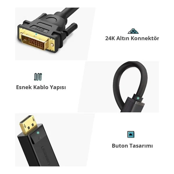 Ugreen 10221 2 m DisplayPort to DVI Dönüştürücü - Görsel 2