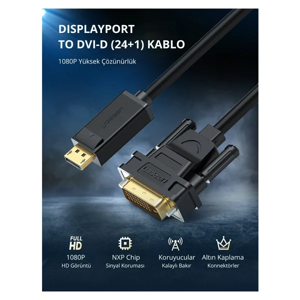 Ugreen 10221 2 m DisplayPort to DVI Dönüştürücü - Görsel 7
