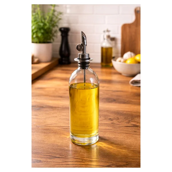 Porsima 3890-1 Gümüş Sızdırmaz Kapaklı Cam Yağlık Sirkelik Yağdanlık 500 ml - Görsel 3