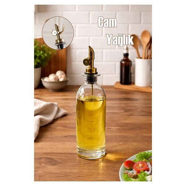 Porsima 3890-1 Gümüş Sızdırmaz Kapaklı Cam Yağlık Sirkelik Yağdanlık 500 ml - Görsel 4