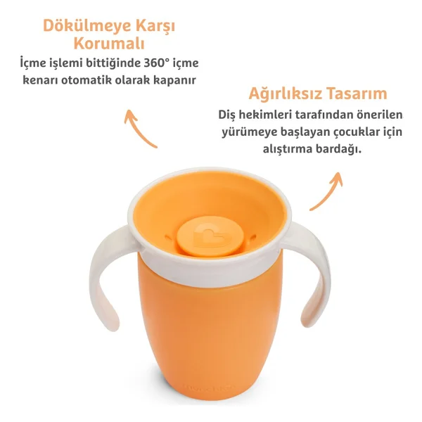 Munchkin Mucize 360° Alıştırma Bardağı, 6AY+, 207ML, Turuncu, 1 Adet - Görsel 2