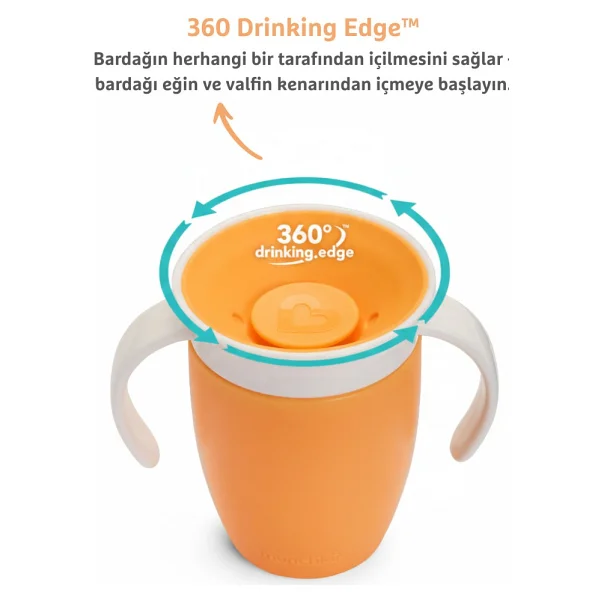 Munchkin Mucize 360° Alıştırma Bardağı, 6AY+, 207ML, Turuncu, 1 Adet - Görsel 3