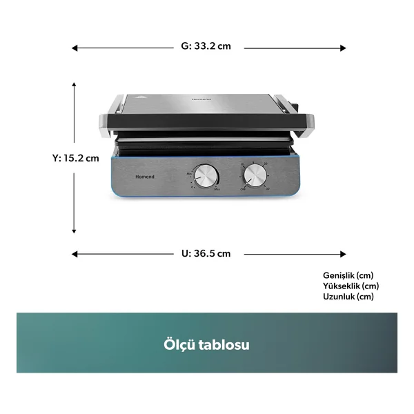 Homend Grilliant 1344H Inox 2000 W Izgara ve Tost Makinesi - Görsel 3