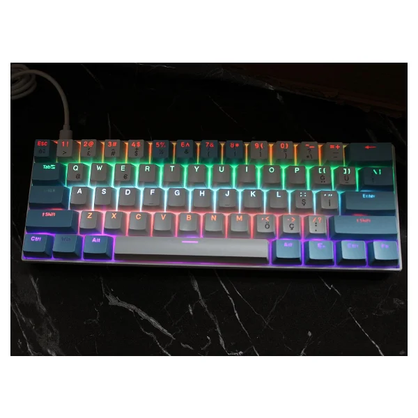 Apera H61K Mini Mekanik Kablolu Gaming Oyuncu Klavye Türkçe Q Blue Switch 12 Ad Rgb LED Işık Modlu 61 Tuşlu - Mavi - Görsel 2