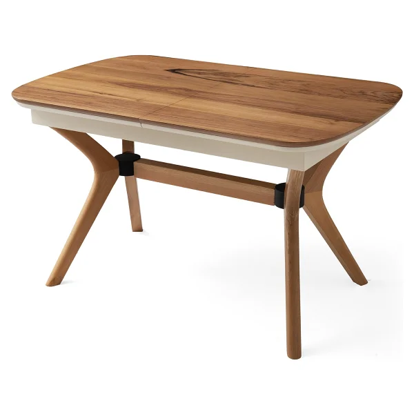 Viento Mobilya Çınar Açılır Ahşap Ayak 130X80 Masa 6 Kişilik Bukle Kumaş Ahşap Nergis Sandalye Bench Masa Takımı - Ahşap Desenli - 130 X 80 - Görsel 6