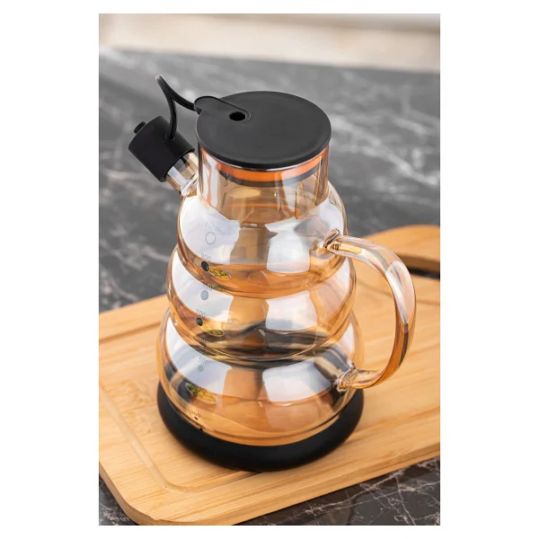Porsima 3617- 1 Kapaklı Borosilikat Cam 2li Yağlık Sirkelik Seti Yağdanlık Takımı 1000ml Siyah Siyah - Görsel 4