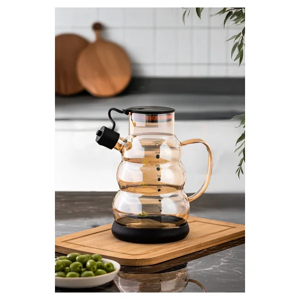 Porsima 3617- 1 Kapaklı Borosilikat Cam 2li Yağlık Sirkelik Seti Yağdanlık Takımı 1000ml Siyah Siyah - Görsel 5