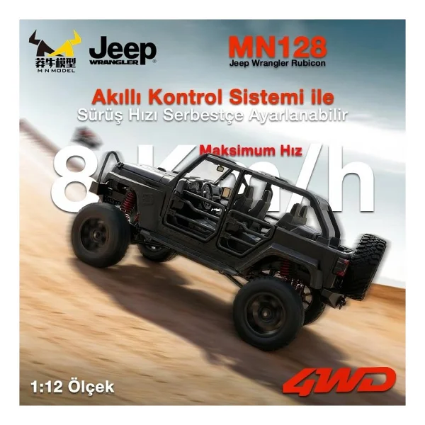 Mn Model MN128 1/12 Jeep Wrangler Rubicon 4WD Rc Model Crawler Offroad Truck Uzaktan Kumandalı Araba Rtr Siyah+Dahili Işık Seti MN-128 - Görsel 3