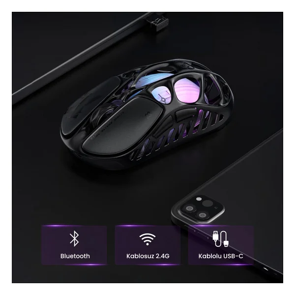 GravaStar Mercury X Şarjlı Ergonomik Optik Kablolu/Kablosuz Oyuncu Mouse - Görsel 10