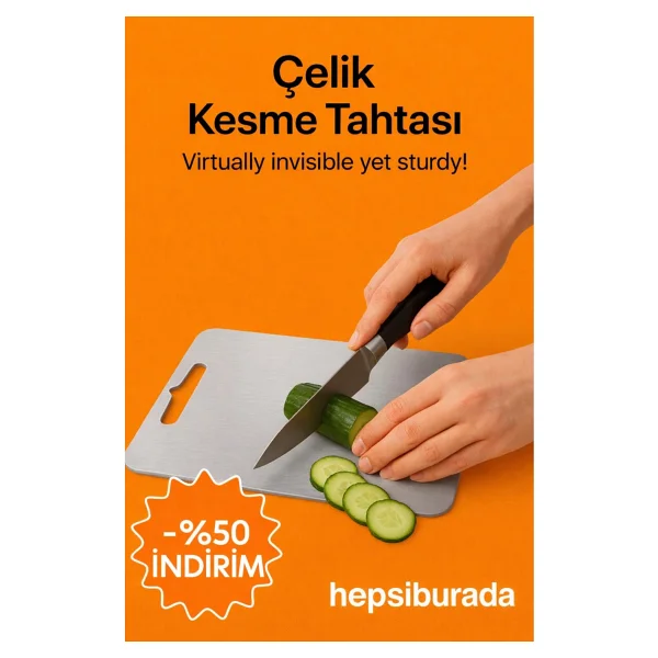 Paslanmaz Çelik Kesme Tahtası - 1 Adet - Görsel 6