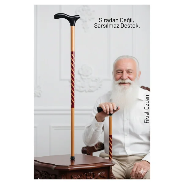 Transformacion El İşçiliği Ahşap Baston - 93 cm Özel İşlemeli, Ergonomik Derbi Başlıklı Şık ve Dayanıklı Yürüme Desteği 714476 - Görsel 5