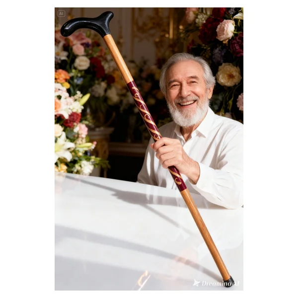 Transformacion El İşçiliği Ahşap Baston - 93 cm Özel İşlemeli, Ergonomik Derbi Başlıklı Şık ve Dayanıklı Yürüme Desteği 714476 - Görsel 4
