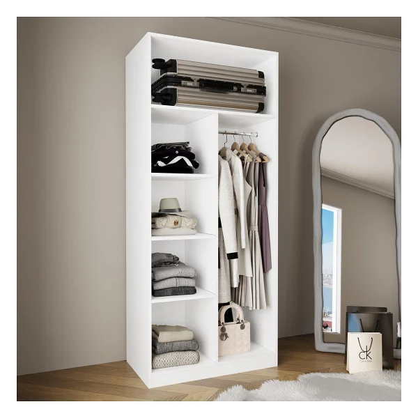 Bimossa KA3040 Goss 90CM Kapaksız Boy Askılı Gardırop,raflı Giyinme Dolabı,beyaz Modern Kıyafet Dolabı - Görsel 2